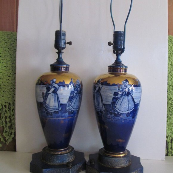 Pr of Flow Blue Lamps Flow Blue Delft Holland Lamps Blue Delft Lamps Flow Blue - Picture 2 of 8